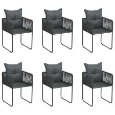 vidaXL 6 db fekete polyrattan kültéri szék párnával kerti bútor