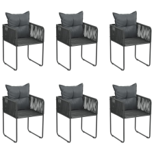 vidaXL 6 db fekete polyrattan kültéri szék párnával kerti bútor