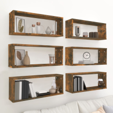 vidaXL 6 db füstös tölgy színű szerelt fa fali kockapolc 60x15x23 cm bútor