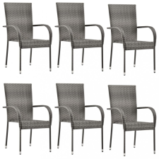 vidaXL 6 db szürke rakásolható polyrattan kültéri szék kerti bútor