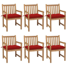 vidaXL 6 db tömör tíkfa kerti szék piros párnákkal kerti bútor