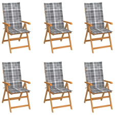 vidaXL 6 db tömör tíkfa kerti szék szürke kockás párnákkal kerti bútor