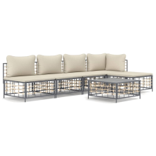 vidaXL 6-részes antracitszürke polyrattan kerti ülőgarnitúra párnákkal (3186736) kerti bútor