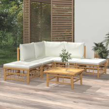 vidaXL 6 részes bambusz kerti ülőgarnitúra krémfehér párnákkal kerti bútor