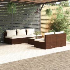 vidaXL 6 részes barna polyrattan kerti bútorszett párnákkal kerti bútor