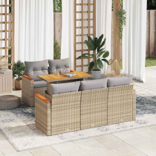vidaXL 6 részes bézs polyrattan akácfa kerti ülőgarnitúra párnával kerti bútor