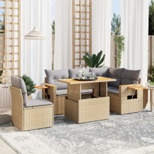 vidaXL 6 részes bézs polyrattan kerti ülőgarnitúra párnával kerti bútor