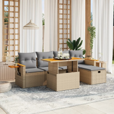 vidaXL 6 részes bézs polyrattan kerti ülőgarnitúra párnával kerti bútor