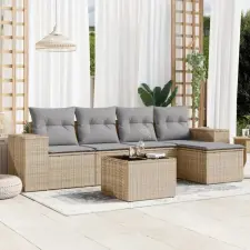 vidaXL 6 részes bézs polyrattan kerti ülőgarnitúra párnával kerti bútor