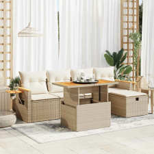 vidaXL 6 részes bézs polyrattan kerti ülőgarnitúra párnával kerti bútor