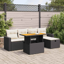 vidaXL 6 részes fekete polyrattan akácfa kerti ülőgarnitúra párnákkal kerti bútor