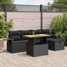 vidaXL 6 részes fekete polyrattan akácfa kerti ülőgarnitúra párnákkal kerti bútor