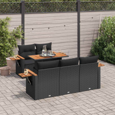 vidaXL 6 részes fekete polyrattan akácfa kerti ülőgarnitúra párnákkal kerti bútor