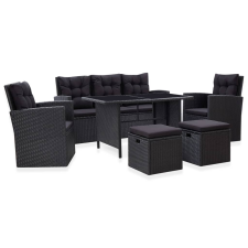 vidaXL 6 részes fekete polyrattan kerti bútorszett párnákkal (46094) kerti bútor