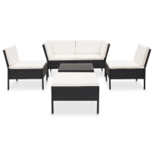vidaXL 6-részes fekete polyrattan kerti bútorszett párnákkal (48940) kerti bútor
