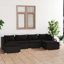 vidaXL 6-részes fekete polyrattan kerti ülőgarnitúra párnákkal kerti bútor