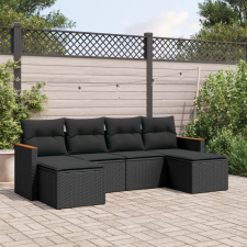 vidaXL 6 részes fekete polyrattan kerti ülőgarnitúra párnákkal kerti bútor