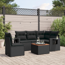 vidaXL 6 részes fekete polyrattan kerti ülőgarnitúra párnákkal kerti bútor