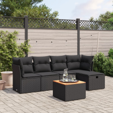 vidaXL 6 részes fekete polyrattan kerti ülőgarnitúra párnákkal kerti bútor