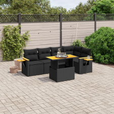 vidaXL 6 részes fekete polyrattan kerti ülőgarnitúra párnákkal kerti bútor