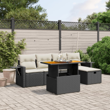 vidaXL 6 részes fekete polyrattan kerti ülőgarnitúra párnákkal kerti bútor