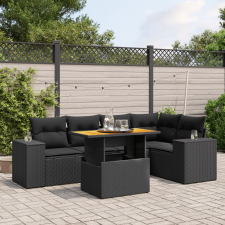 vidaXL 6 részes fekete polyrattan kerti ülőgarnitúra párnákkal kerti bútor
