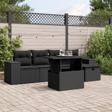 vidaXL 6 részes fekete polyrattan kerti ülőgarnitúra párnákkal kerti bútor