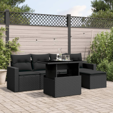 vidaXL 6 részes fekete polyrattan kerti ülőgarnitúra párnákkal kerti bútor