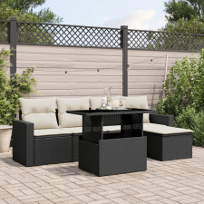 vidaXL 6 részes fekete polyrattan kerti ülőgarnitúra párnákkal kerti bútor