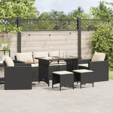 vidaXL 6 részes fekete polyrattan kerti ülőgarnitúra párnákkal kerti bútor