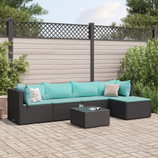 vidaXL 6 részes fekete polyrattan kerti ülőgarnitúra párnákkal kerti bútor