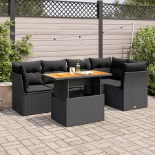 vidaXL 6 részes fekete polyrattan kerti ülőgarnitúra párnákkal kerti bútor