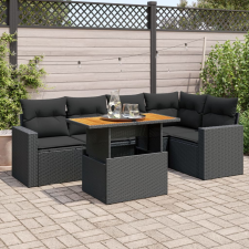 vidaXL 6 részes fekete polyrattan kerti ülőgarnitúra párnákkal kerti bútor