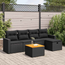 vidaXL 6 részes fekete polyrattan kerti ülőgarnitúra párnákkal kerti bútor