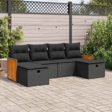 vidaXL 6 részes fekete polyrattan kerti ülőgarnitúra párnákkal kerti bútor