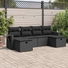 vidaXL 6 részes fekete polyrattan kerti ülőgarnitúra párnákkal kerti bútor