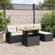 vidaXL 6 részes fekete polyrattan kerti ülőgarnitúra párnákkal kerti bútor