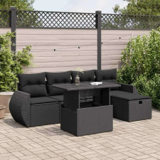 vidaXL 6 részes fekete polyrattan kerti ülőgarnitúra párnákkal kerti bútor