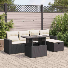 vidaXL 6 részes fekete polyrattan kerti ülőgarnitúra párnákkal kerti bútor