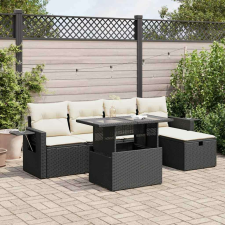 vidaXL 6 részes fekete polyrattan kerti ülőgarnitúra párnákkal kerti bútor
