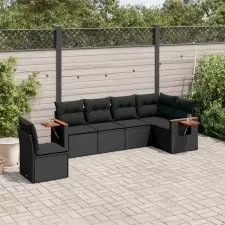 vidaXL 6 részes fekete polyrattan kerti ülőgarnitúra párnákkal kerti bútor