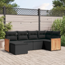 vidaXL 6 részes fekete polyrattan kerti ülőgarnitúra párnákkal kerti bútor