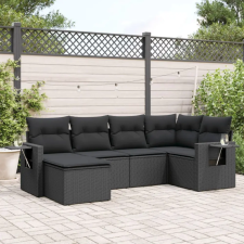 vidaXL 6 részes fekete polyrattan kerti ülőgarnitúra párnákkal kerti bútor