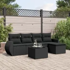 vidaXL 6 részes fekete polyrattan kerti ülőgarnitúra párnákkal kerti bútor