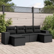 vidaXL 6 részes fekete polyrattan kerti ülőgarnitúra párnákkal kerti bútor