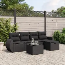vidaXL 6 részes fekete polyrattan kerti ülőgarnitúra párnákkal kerti bútor