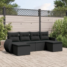 vidaXL 6 részes fekete polyrattan kerti ülőgarnitúra párnákkal kerti bútor