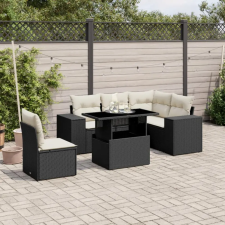 vidaXL 6 részes fekete polyrattan kerti ülőgarnitúra párnákkal kerti bútor