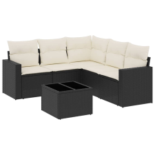 vidaXL 6 részes fekete polyrattan kerti ülőgarnitúra párnákkal (3218946) kerti bútor