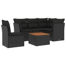 vidaXL 6 részes fekete polyrattan kerti ülőgarnitúra párnákkal (3223640) kerti bútor